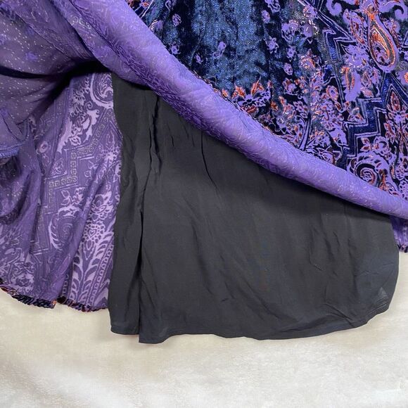 Free People Mini Dress Womens XS Mirror Mirror Black Combo Velvet burnout y2k - Picture 4 of 9